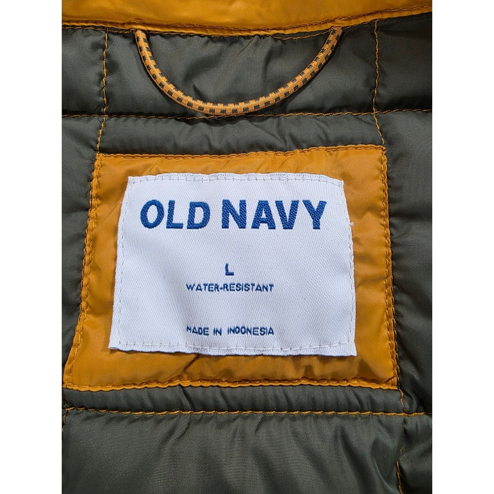 Old Navy L Grid Quilt Puffer Jacket Men's SAFFLOWER Orange Water-Resistant Coat - Picture 7 of 11